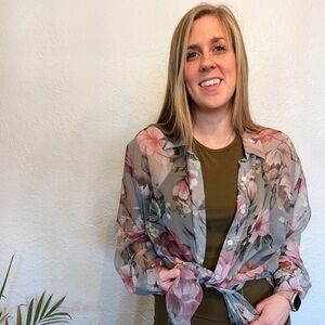 Vintage Byer Studio Sheer Floral Button Up Women’s 14 Cottage Core Green